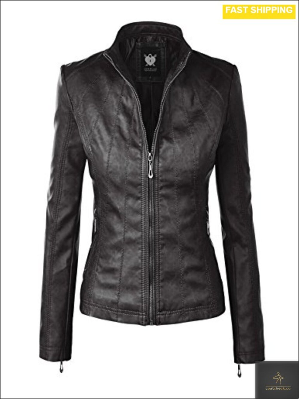 Slim Fit Vegan Leather Moto Biker Jacket Women Faux Leather Coat